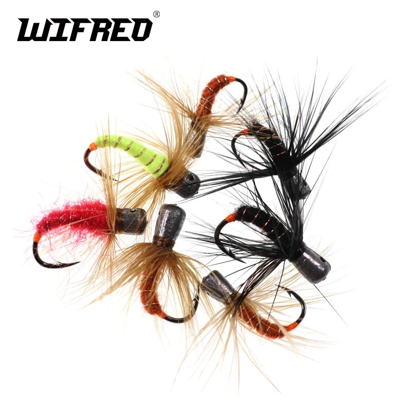 Wifreo 6pcs Weighted Fishing Fly Worm Mahalka Winter Fishing Jigs 1g 0.7g 0.5g 0.3g Winter Fishing Mormyski Fast Sinking Hook