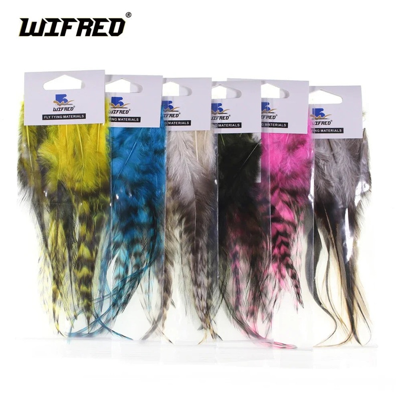 Wifreo 10PCS/Pack 14cm Colored Natural Barred Saddle Hackle Fly Tying Materials for Saltwater Freshwater Fishing Fly Patters