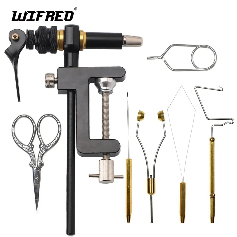 Wifreo C-clamp 360 Rotary Fly Tying Vise Tools Combo Kit 2mm Width Steel Hardened Jaw Fishing Lure Making Tools Accessories
