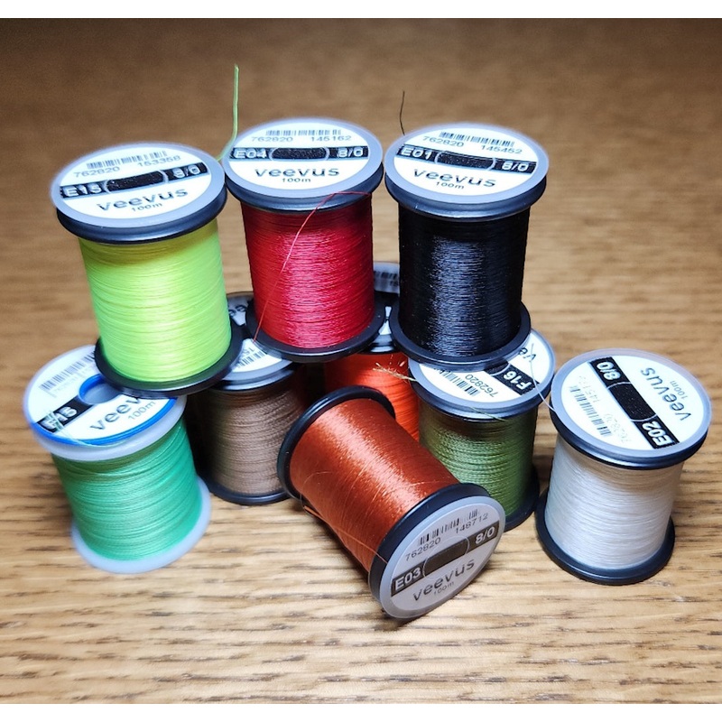 Veevus 8/0 Thread|Black|Fl Orange|Chartreuse|Light Cahill|Olive|Red|Rusty Brown|White|Brown|Orange