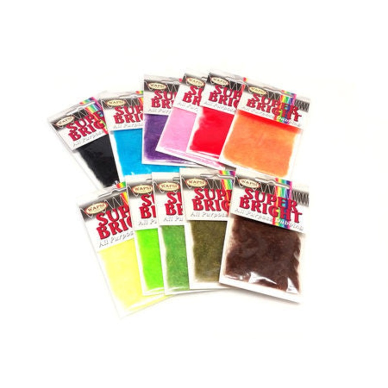 Super Bright Dubbing|Oyster Pearl|Cream|Tan|Ginger|Light Hares Ear|Dark Hares Ear|Amber|Rusty Brown|Brown|Brown Olive|Olive|Black|Grey|Red|Fluo Chartreuse|Fluorescent Fire Orange|Peacock|Burnt Orange|Fluorescent Yellow|Flourescent Orange