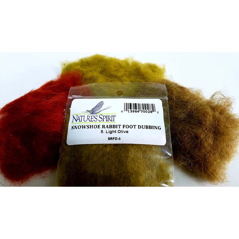 SNOWSHOE RABBIT FOOT DUBBING|Olive|Pale Yellow|Muskrat Gray|Golden Stonefly|Caddis Green|Brown|Orange|Black|Tan|Cream|Hare’s Ear|Purlple|Rusty Olive