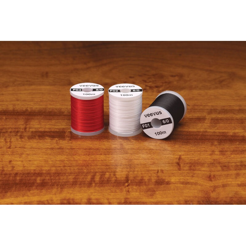 6/0 VEEVUS THREAD|FL YELLOW CHARTREUSE|RED|PINK|FL GREEN|OLIVE|SILVER DOCTOR BLUE|RUSTY BROWN|BROWN|LT CAHILL|FL ORANGE|WHITE|LT OLIVE|BLACK