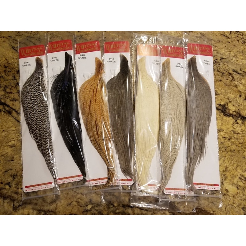 WHITING PRO GRADE 1/2 CAPE|WHITE DYED DARK OLIVE|LIGHT GINGER|BLACK|BARRED DARK GINGER