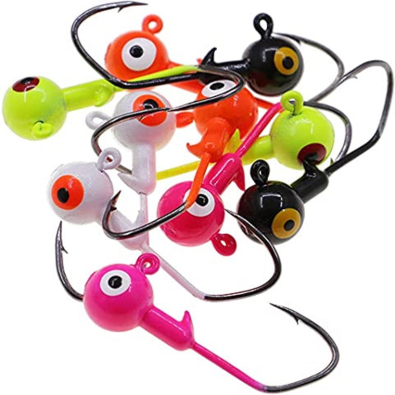 Temorah Sickle Jig Heads||6 HOOK 1/32 oz. (50 Pack)||4 HOOK 1/16 oz. (50 Pack)||2 HOOK 1/8 oz. (50 Pack)||1/0 HOOK 1/4 oz. (40 Pack)|Assorted|Unpainted|Chartreuse|Pink|Orange|Black|White