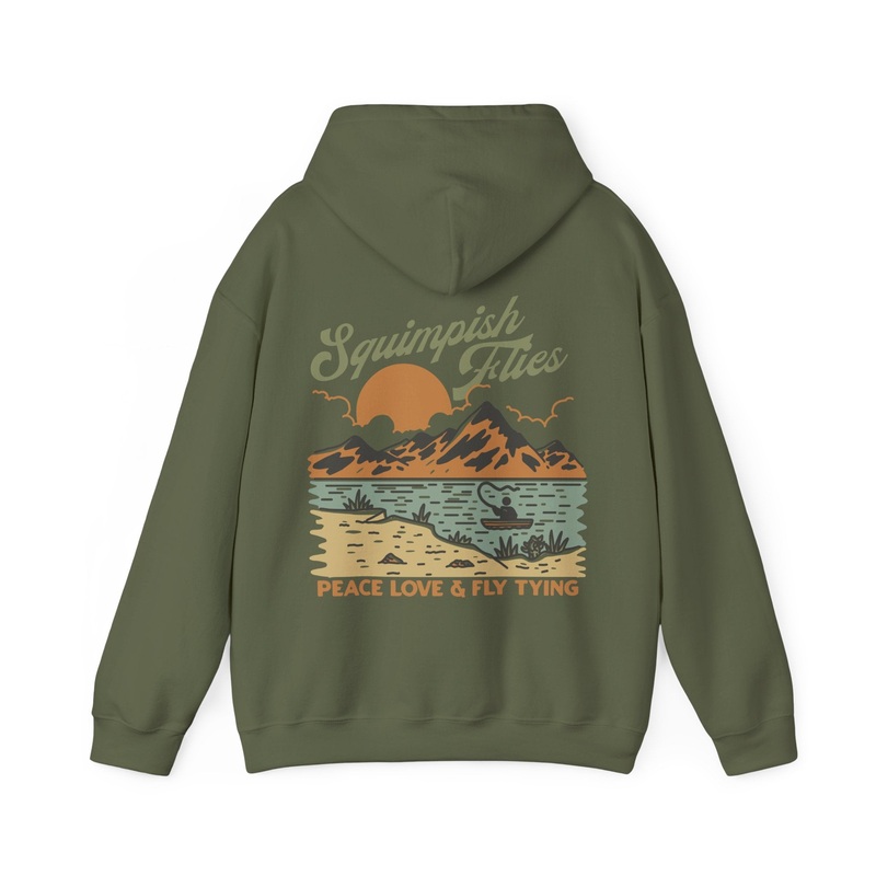 Peace Love & Fly Tying Hoodie|Dark Heather|Black|Military Green|Light Pink|Sand|Light Blue|S|M|L|XL|2XL|3XL|4XL|5XL