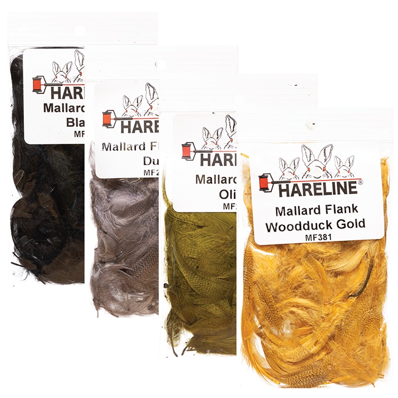 Hareline Mallard Flank|Natural|Black|Med Dun|Olive|Woodduck Gold|Tan