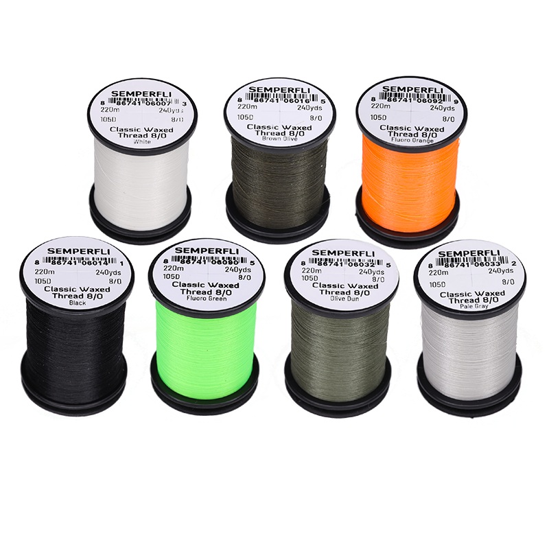 SEMPERFLI Waxed Thread|Black|Flouro Green|Pale Gray|White|Olive Dun|Flouro Orange|Brown Olive