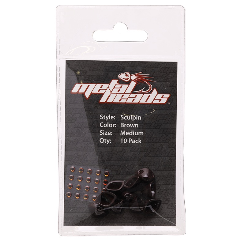Sculpin Metal Heads|Black/ Nickel|Dark Brown|Medium – 10 Pack|Large – 8 Pack