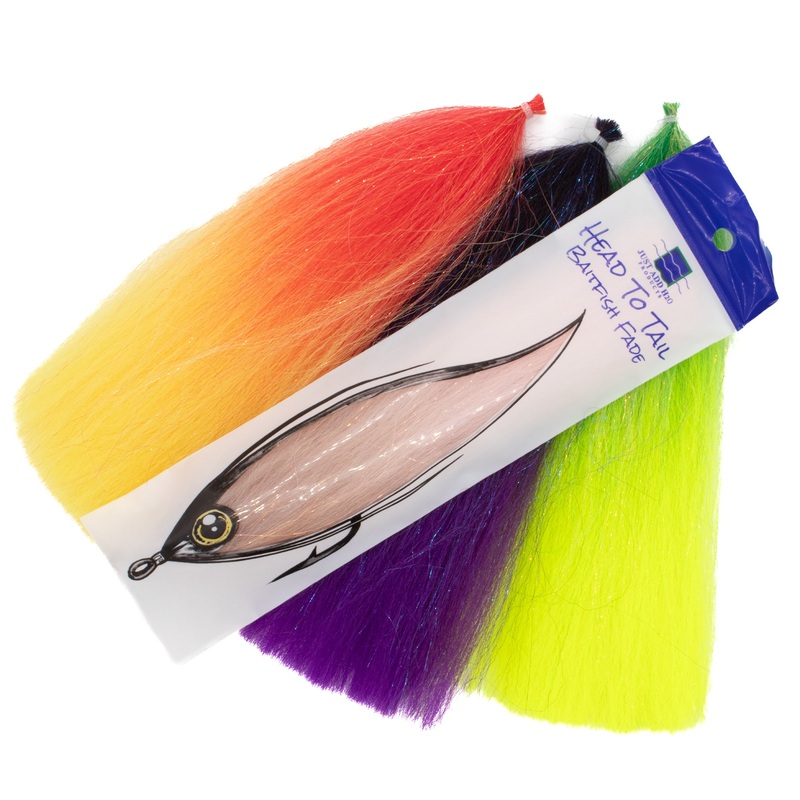 Head to Tail Baitfish Fade|Black to Dark Purple|Red to Yellow|Dark Green to Yellow|Dark Green to Electric Yellow|Pink to White|Fawn to Salmon|Black to Camel|Camel to Mustard|Black to Chartreuse|Black to Tan|Grey to Shrimp|Black to Grey|Black to Brown|Brow