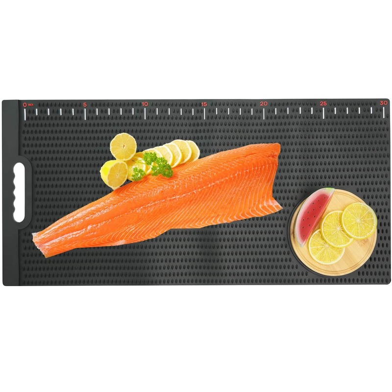 Raprance Fish Fillet Mat with Fish Cutting Board, Extra Large 33×15.75, Non-Slip Fish Cleaning Mat with Measuring Scale, Portable Rollable Fish Fillet Board