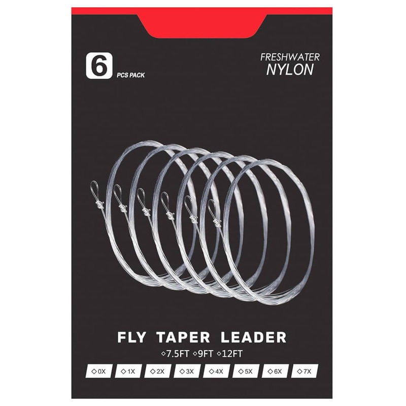 Raprance fly Fishing Leader with Pre-Tied Loop, Tapered Fly Line Leader, Nylon, Clear, 6 Pack, 7.5FT, 9FT, 12FT, 0X 1X 2X 3X 4X 5X 6X 7X
