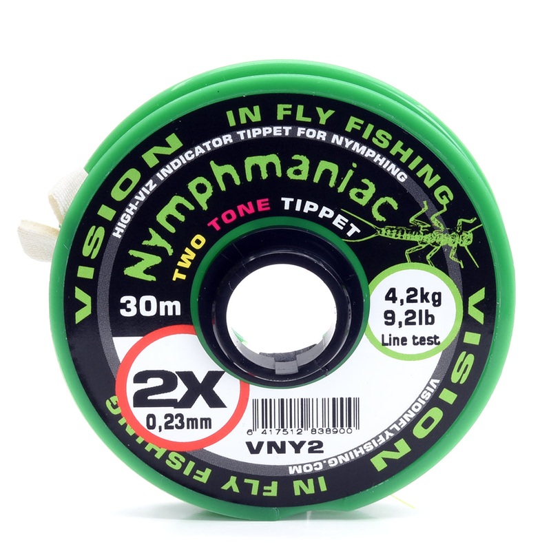 Nymphmaniac Two Tone Tippets|2X 4.2kg/9.2lb dia:0.23mm|3X 3.1kg/6.8lb dia:0.20mm|4X 2.5kg/5.5lb dia:0.17mm|5X 1.7kg/3.7lb dia:0.15mm|6X 1.2kg/2.6lb dia:0.13mm