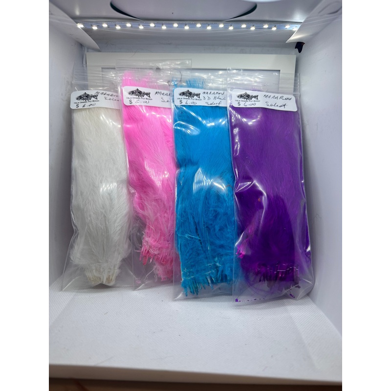 Marabou|white|pink|shrimp pink|coral pink|Red|orange|yellow|chartreuse|olive|dark olive|light olive|purple|silver doc blue|royal blue|steel blue|turquoise|dark purple|black|grey olive