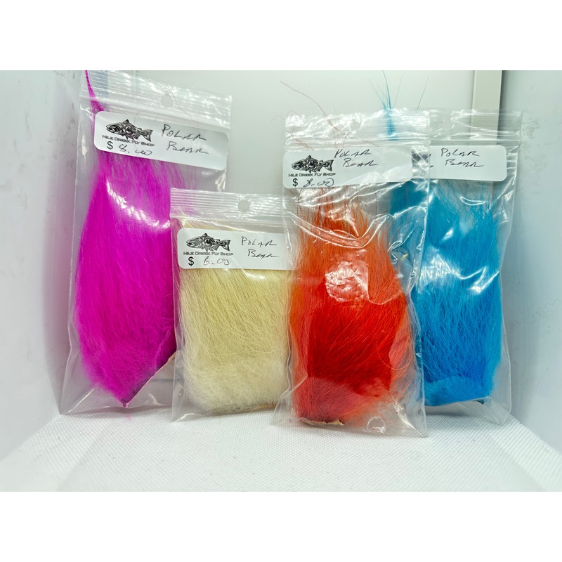 Polar Bear Hair|Natural White|Yellow|Red|Orange|Silver Doc Blue|Royal blue|Pink|Fuchsia Pink|Chartreuse|Purple|Brown|Black|Dark Olive|Forest Green|Burnt Orange( Rusty)|Sky Blue|Grey|Golden Olive|Natural White Select 4″ x4″ patch|Fl. Orange 4″ x 4″ Patch 3