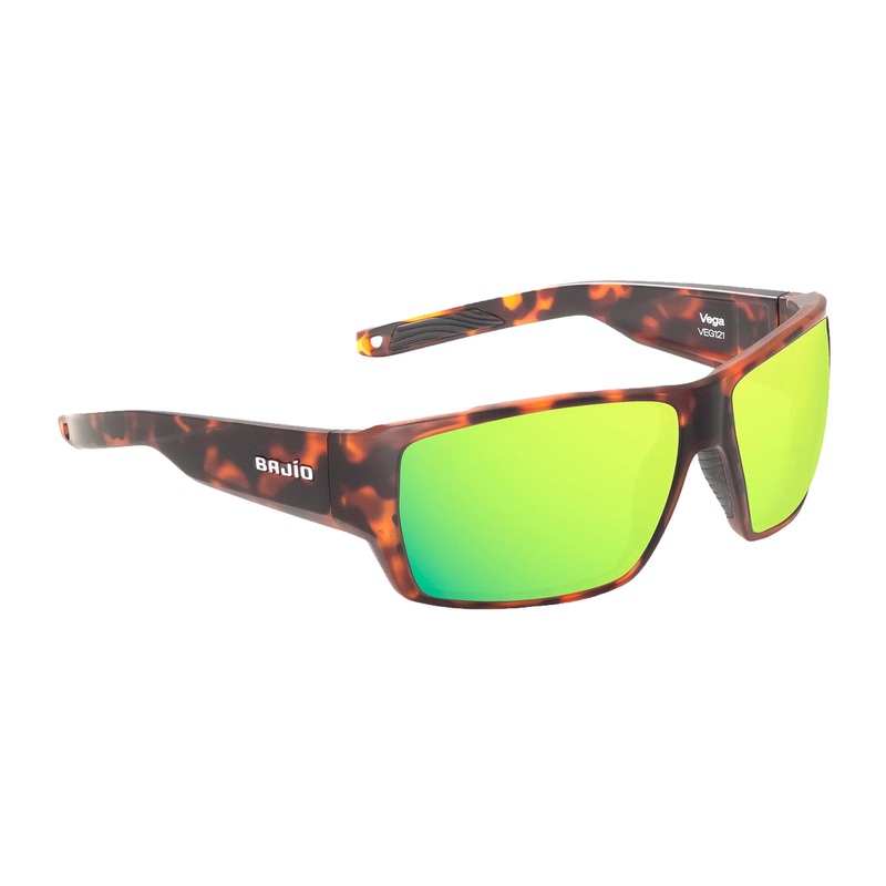 Bajio Vega Sunglasses Brown Tortoise Matte Green Mirror