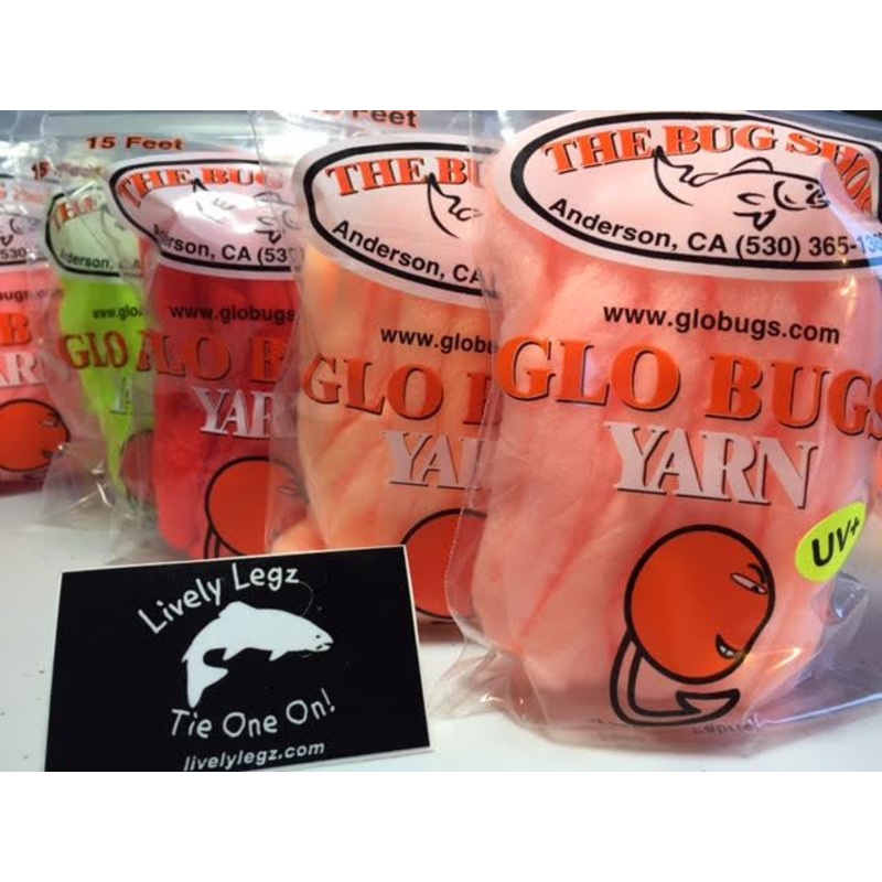 Glo Bugs Yarn|Apricot Supreme|Chartreuse|Cream Delight|Dark Roe|Egg|Light Roe|Oregon Cheese|Peachy King|Salmon Egg|Shrimp Pink|Flame|White|Niagra Gold|Sockeye|Blood Red