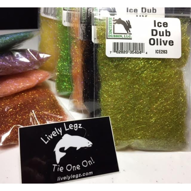 Hareline Ice Dub|Rusty Brown|Caddis Green|UV Cinnamon|Golden Brown|UV Shrimp Pink|UV Brown|UV Dark Olive|Olive|UV Black|UV Lt. Yellow|Peacock|Peacock Black|Electric Purple|Gunmetal Grey|Rainbow Trout