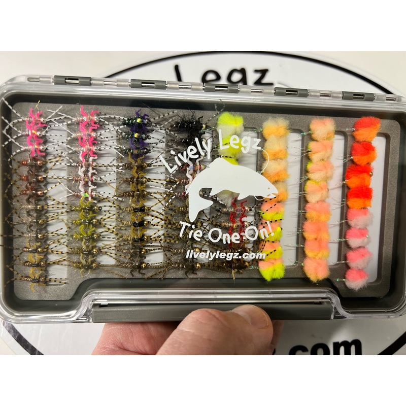 Lively Legz Barbless/ Tungsten Y2k + Double Trouble Large Fly Box (Preloaded with 78 Flies)