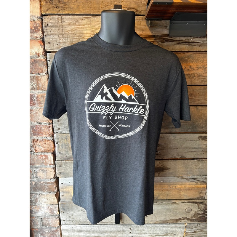 Grizzly Hackle Sunset T-Shirt|Heather Black|Heather Navy|Heather Grey|Small|Medium|Large|X-Large|XX-Large