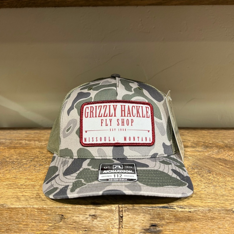 Grizzly Hackle Patch Hat|Marsh Duck Camo/Loden|White/Navy|Mustard|Kelly Green