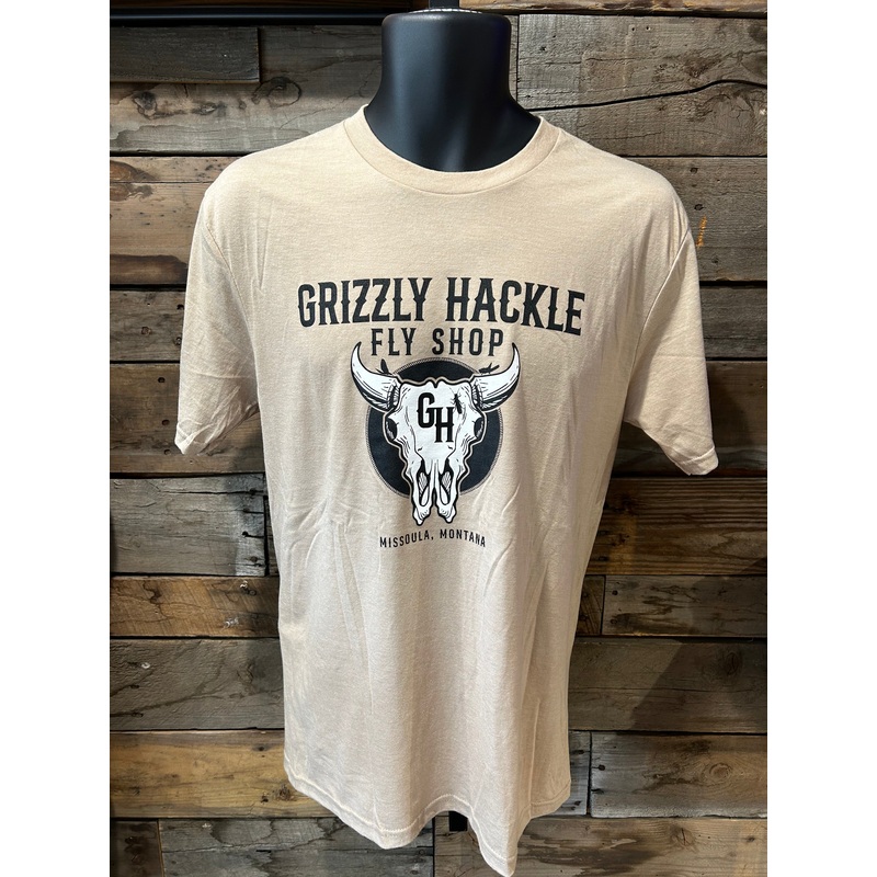 Grizzly Hackle Bison T-Shirt|Tan|Heather Grey|Small|Medium|Large|X Large|XX Large