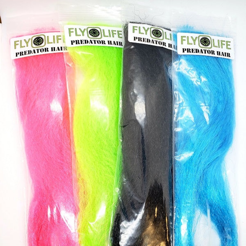 FLY LIFE CO PREDATOR HAIR|BLACK|WHITE|CREAM|GREY|BRIGHT BLUE|BRIGHT ORANGE|BROWN|YELLOW|HOT CHARTREUSE|HOT CRYSTAL WHITE|HOT ORANGE|HOT PINK|HOT RED|HOT YELLOW|LAVENDER|BLOOD|OLIVE|PINK|PURPLE|TAN