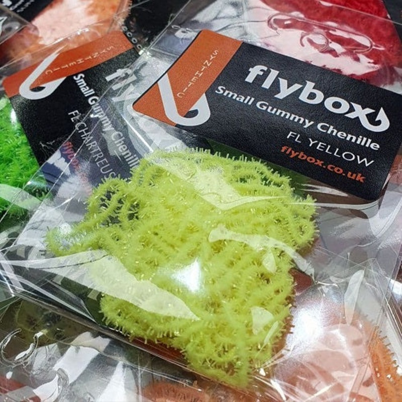 FLYBOX – SMALL GUMMY CHENILLE|FL CANDY PINK|JET BLACK|FL CHARTREUSE|FL RED|FL SUNBURST PEACH|FL WHITE|FL YELLOW