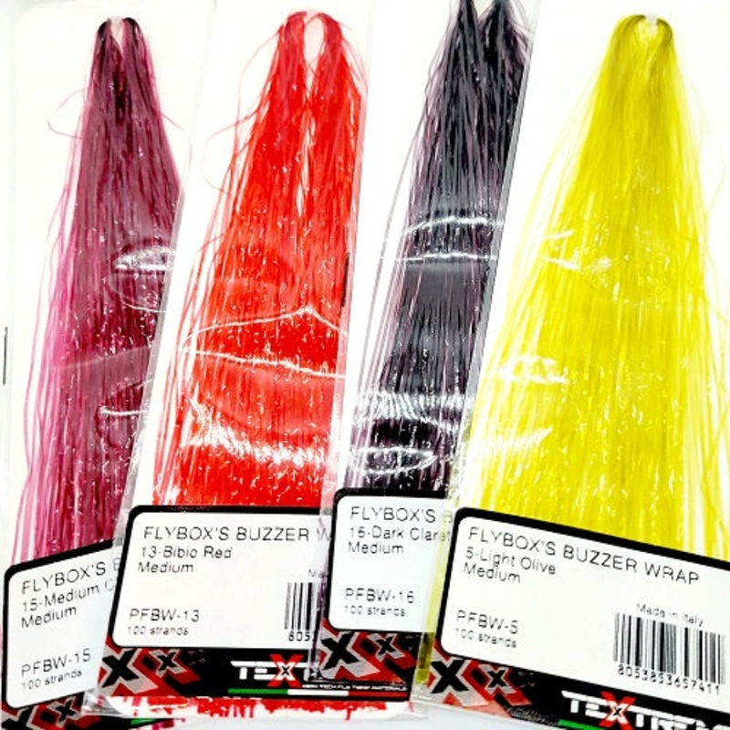 TEXTREME – BUZZER WRAP|UV DIAMOND WHITE|BIBIO RED|MEDIUM CLARET|DARK CLARET|SMOKE |18|FL SMOKE |17|FIERY BROWN|DARK BROWN|BLACK|DARK OLIVE|LIGHT OLIVE|GOLDEN OLIVE|PURPLE