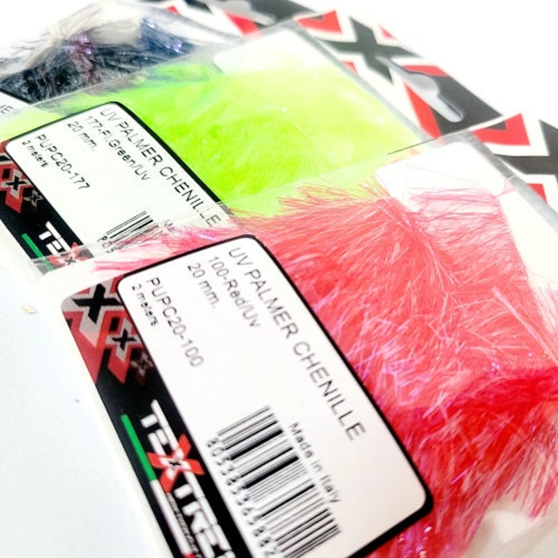 TEXTREME – UV PALMER CHENILLE|UV BLACK|UV LIGHT GRAY|UV ORANGE|UV PURPLE|UV RED|UV TAN|OV OLIVE|UV WHITE|UV SAND|UV FL PINK|UV LIGHT BLUE|UV LIGHT PINK|UV FL CHARTREUSE|UV FL GREEN|UV ROOT BEER