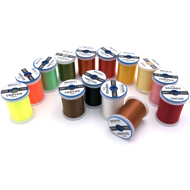 Veevus Thread 10/0|Black (D01)|Brown (D21)|Fluorescent Green (D24)|Fluorescent Orange (D23)|Fluorescent Yellow Chartreuse (D22)|Hot Orange (D05)|Light Cahill (D10)|Olive (D25)|Orange (D03)|Pink (D14)|Red (D15)|Rusty Brown (D16)|Sunburst Yellow (D06)|White