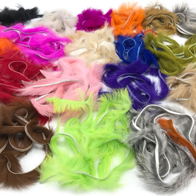 Hareline Micro Rabbit Strips|Black|Bright Purple|Brown|Chartreuse|Chinchilla|Crawfish Orange|Dark Brown|Flesh|Fluorescent Orange|Fuchsia|Gold Variant|Grizzly|Hot Orange|Hot Pink|Light Brown|Navy Blue|Olive|Olive Variant|Purple|Red|Salmon Pink|Tan|White|Ye