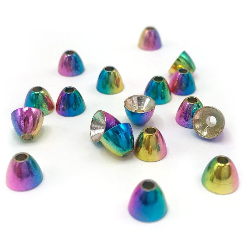 Hareline Rainbow Brass Cones|5/32″ (4mm)|3/16″ (4.8mm)|7/32″ (5.5mm)|1/4″ (6.3mm)