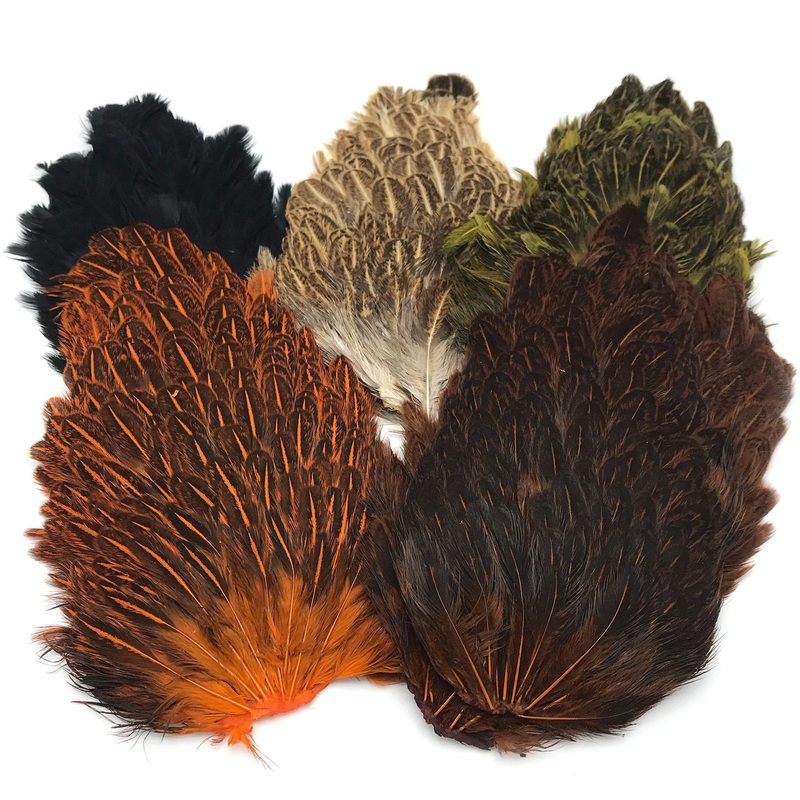 Hareline India Hen Back|Black|Crawfish Orange|Natural|Olive|Prince Nymph Brown