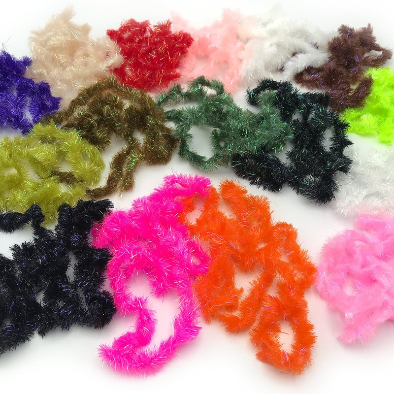 Hareline Frizzle Chenille|Medium|Large|Wide|Bonefish Tan|Fluorescent Fuchsia|Olive|Olive Brown|Peacock|Peacock Black|Pearl Green Hue|Red|UV Black|UV Brown|UV Chartreuse|UV Hot Orange|UV Hot Pink|UV Pearl|UV Purple|UV Shrimp Pink