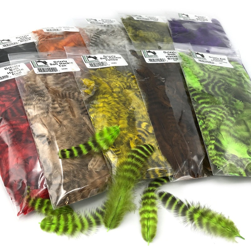 Hareline Grizzly Soft Hackle|Black|Brown|Chartreuse|Hot Orange|Natural Grizzly|Olive|Purple|Red|Tan|Yellow