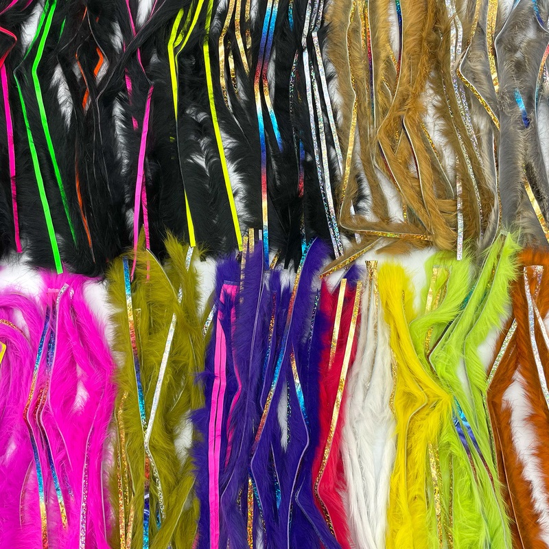 Hareline Bling Rabbit Strips|Black / Fl Fire Red|Black / Fl Fuchsia|Black / Fl Green Chartreuse|Black / Fl Orange|Black / Fl Pink|Black / Fl Yellow|Black / Holo Gold|Black / Holo Rainbow|Black / Holo Silver|Bright Purple / Fl Pink|Bright Purple / Holo Gol