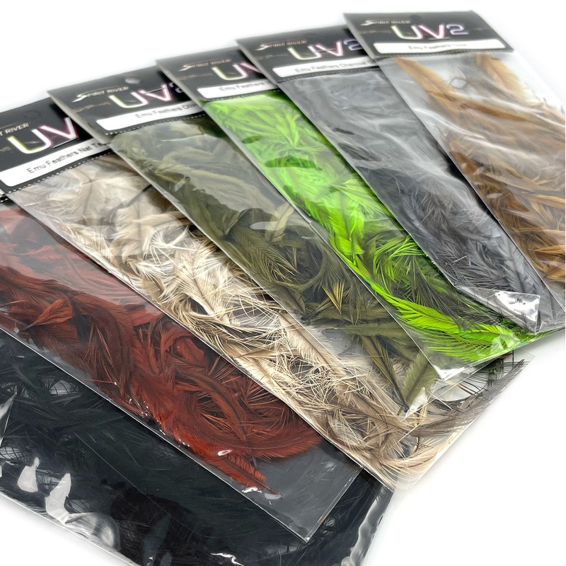 Spirit River UV2 Emu Feathers|Black|Brown|Charcoal Gray|Gold|Insect Green|Natural (Tan/Gray)|Olive