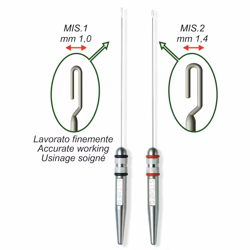 Stonfo Elite Bobbin Threader|Size 1 (1mm) – For Threads|Size 2 (2mm) – For Floss and Chenille