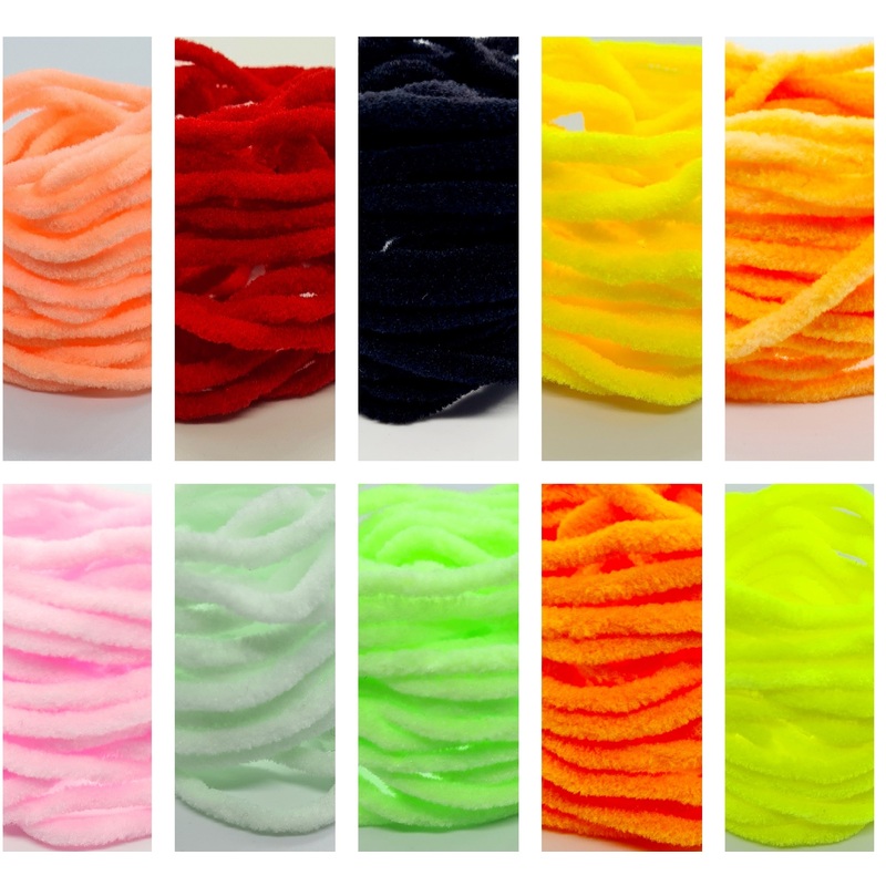 Wormy Chenille|Black|Mojito|Chartreuse|FL Yellow|Blood Red|Baby Pink|Sockeye|FL Orange|FL Sweetcorn|Cheese|Comp Sunburst|Shocking Pink|Watermelon|FL White|Peachy Coral