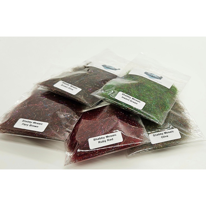 New Shabby Mosaic Dubbing|Fiery Brown|Olive|Golden Olive|Claret|Furnace|Insect Green|Cow Dung|Brown Olive|Grey Dun|Ruby Red|Brown|Dark Olive