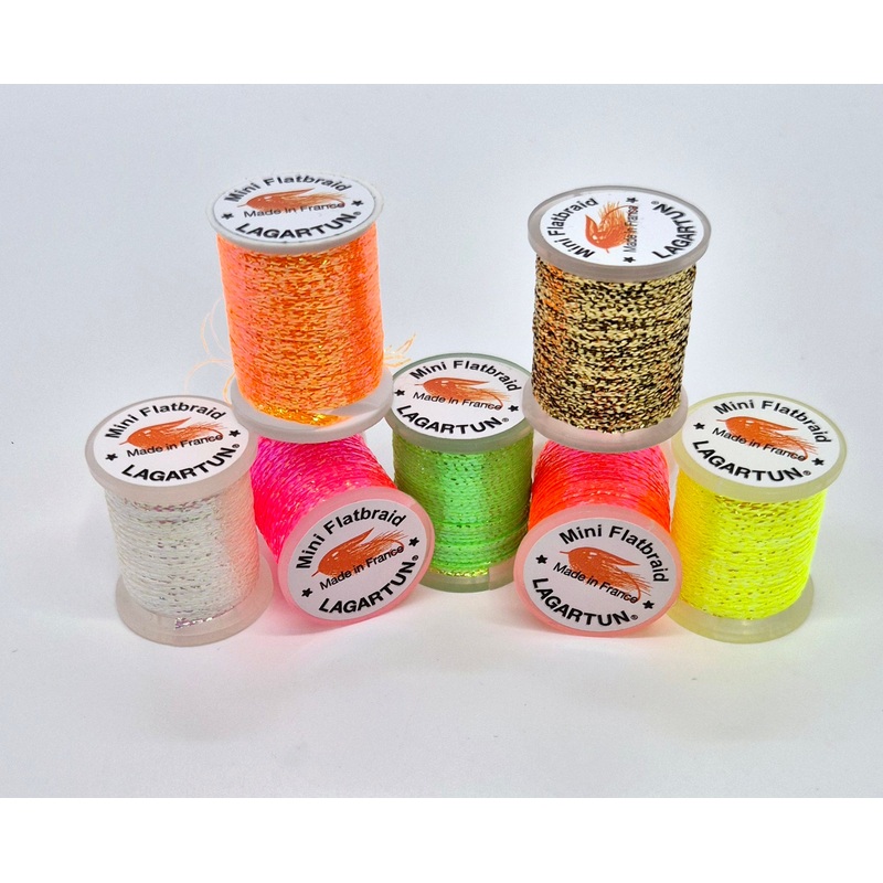 Lagartun Mini Flat Braids|Silver|Holographic Gold Matte|Pearl|FL Blue|Rust|Holographic Silver Matte|Red|FL Chartreuse|Holographic Silver|FL Orange|FL Red|Gold|FL Pink|FL Pearl|FL Yellow|Holographic Gold|Starlight|Holographic Hankey|Copper|Iron Grey|Frost|