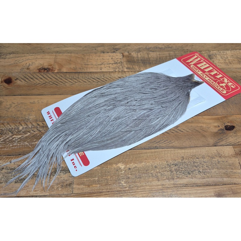 Whiting Farms – Commercial Grade Dry Fly Rooster Cape – White Dyed Medium Dun