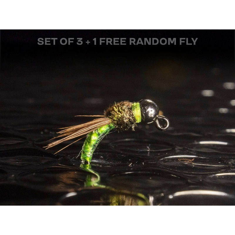 3 caddis pupa + 1 FREE random fly