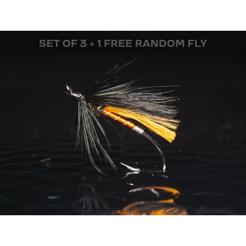 3 Orange Cross + 1 FREE random salmon fly