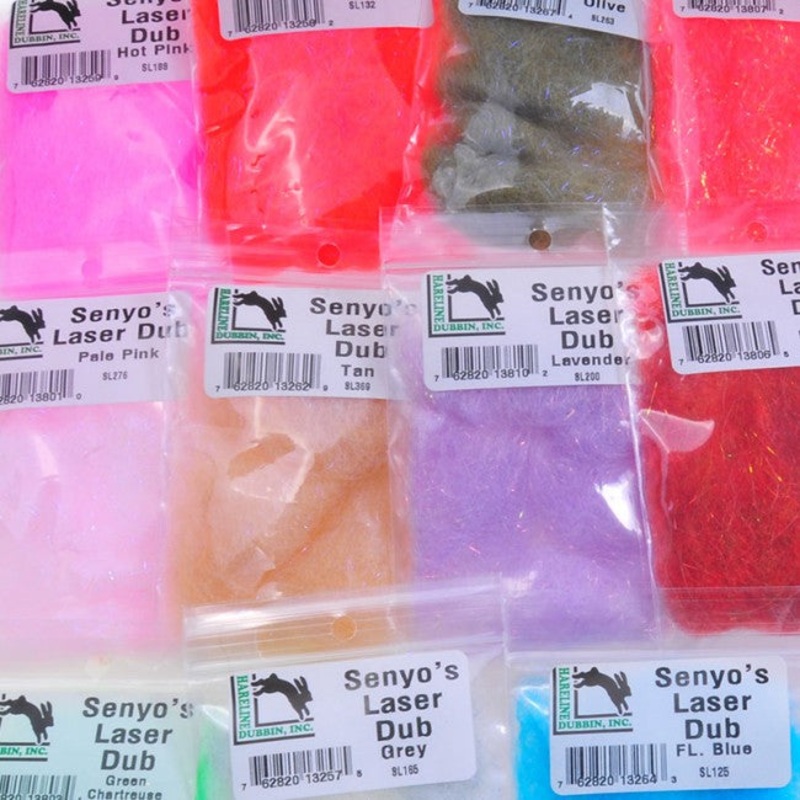 Hareline Senyo’s Laser Dub|Black|Brown|Dark Tan|Fl. Blue|Fl. Chartreuse|Fl. Fuchsia|Fl. Hot Orange|Green Chartreuse|Hot Pink|Lavender|Olive|Pale Blue|Purple|Red|Rusty Bronze|Shrimp Pink|Silver Minnow Belly|Tan|White|Yellow