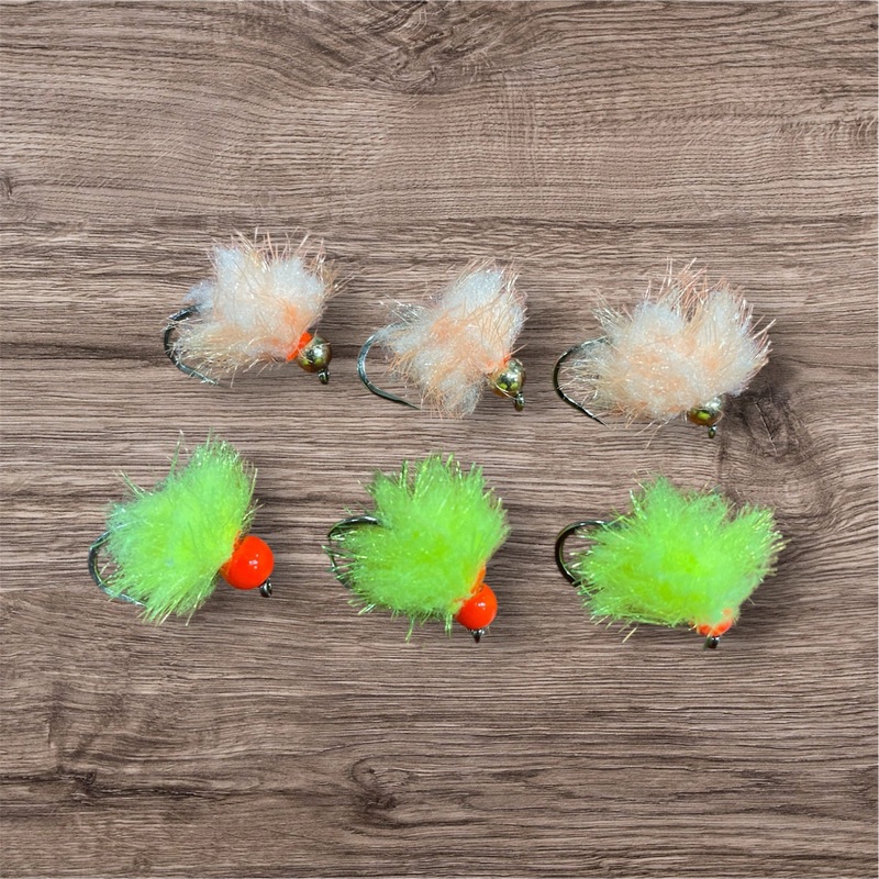Beaded Egg Fly – 6 Pack|Chartreuse/Peach w/bead|Chartreuse/Pink w/bead|Peach/Cherise|10