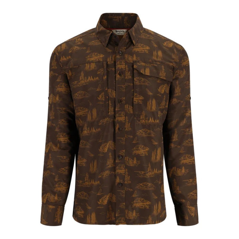 Simms MEN’s Guide Shirt|Hickory Mayfly Print|Orange  Maple|Small|Medium|Large|X-Large|XX-Large