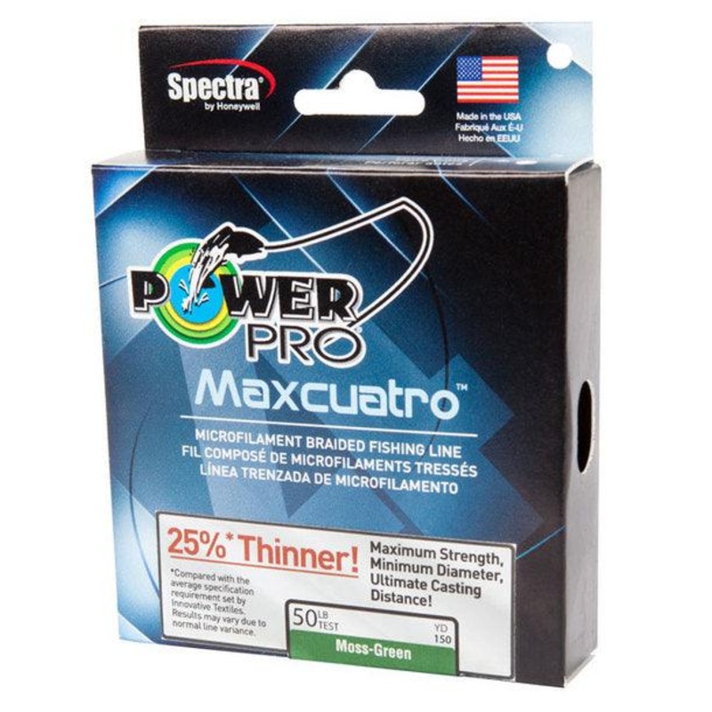 Power Pro Maxcuatro|40 lb|50 lb|65 lb|Hi Vis Yellow|Moss Green|150 yds