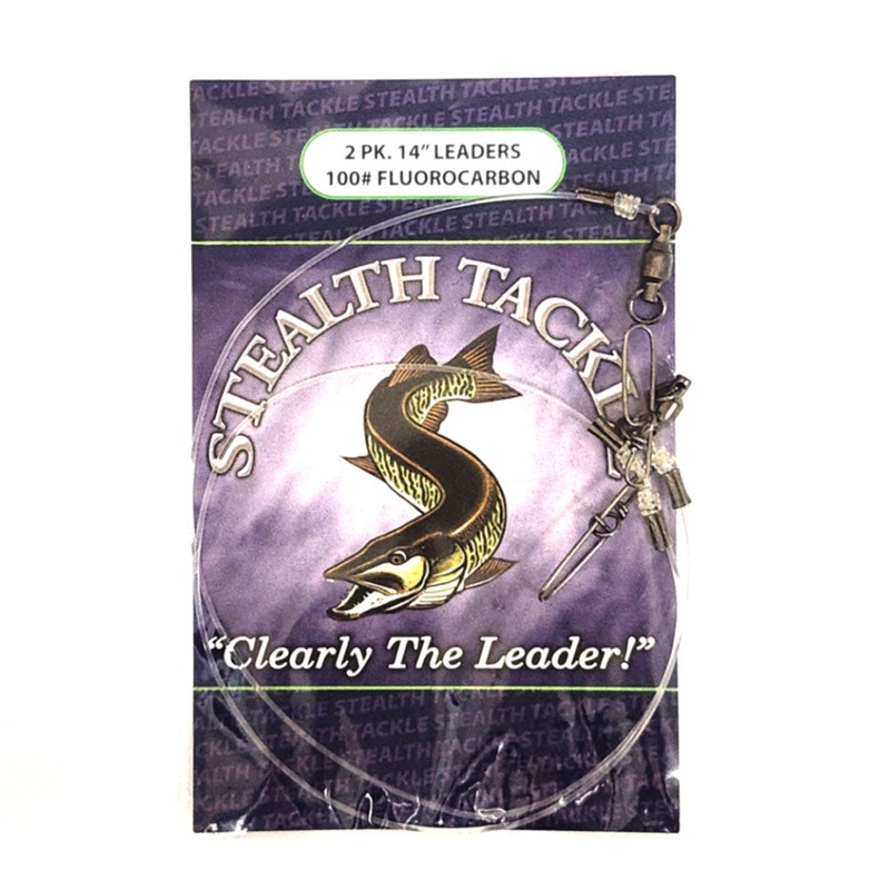 Stealth Musky Leaders|1pk 14″ GLOW 130| Stealth Musky Leader|1pk 36″ 130| Stealth Trolling Leader|2pk 12″ 80| Stealth Musky Leader|2pk 14″ 100| Stealth Musky Leader|2pk 14″ 130| Stealth Musky Leader|2pk 14″ 150| Stealth Musky Leader